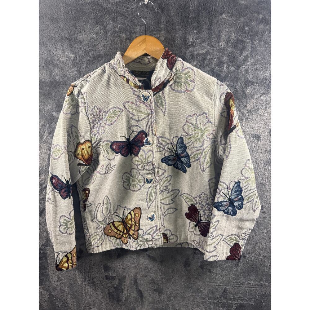VTG 80s Style-Rite of California Butterfly Tapestry Full Button Jacket LRG BOHO